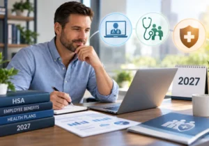 Employer reviewing 2027 HSA contribution limits and health plan options